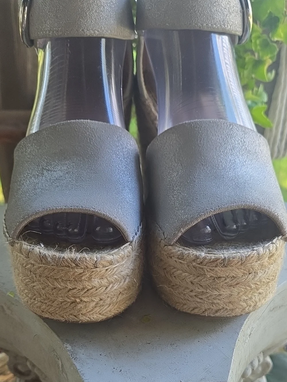 Marc Fisher Lalida Metallic Silver Espadrille Wedge Size 8